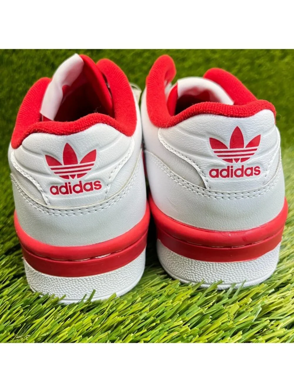 Adidas Rivalry Low Boys Size 5Y White Red Athletic Leather Shoes Sneakers